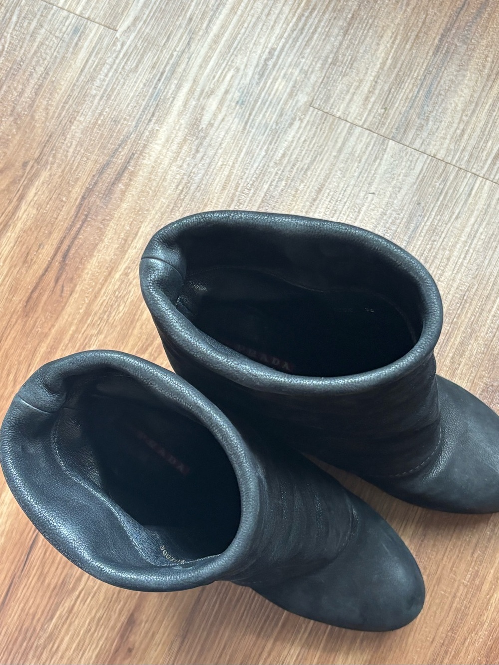 Prada Black Wedge Ankle Boots with Buckle and Side Zip - Picture 3 of 5